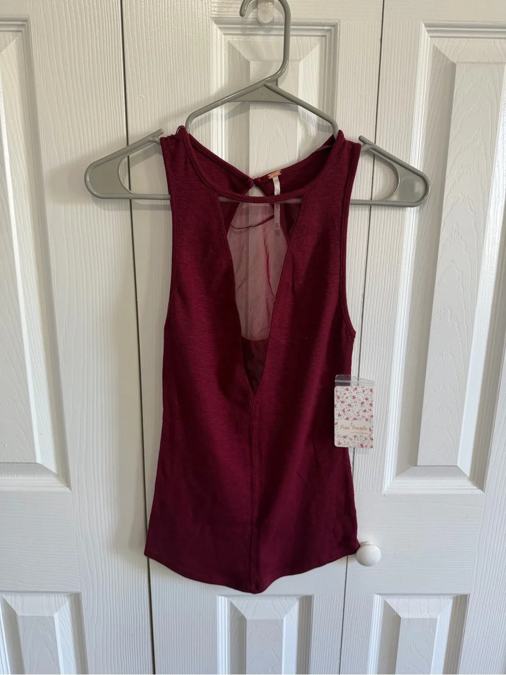 Free People Garnet Ribbed Mesh Paneled Tank Wine Extra Small NWT